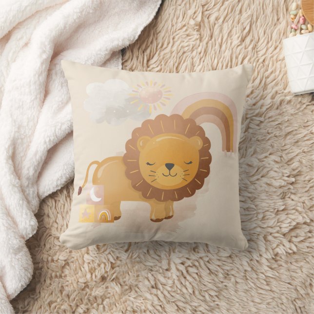 Niedlich Baby Lion Cub & Boho Regenbogen auf Soft  Kissen (Decke)