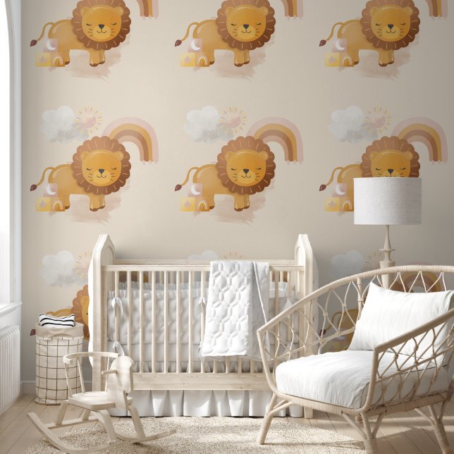 Niedlich Baby Lion Cub & Boho Regenbogen auf Soft  Tapete (Kinder)