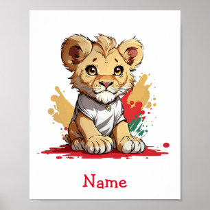 Niedlich Baby Lion Individuelle Name Poster
