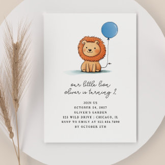 Niedlich Baby Lion mit Blue Balloon Kindergeburtst Einladung