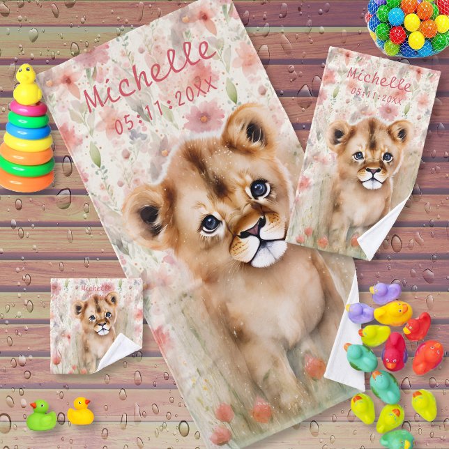 Niedlich Baby Lion Pastel Watercolor Frühlingsblum Badhandtuch Set (Von Creator hochgeladen)