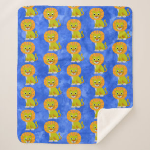 Niedlich Baby Lion Vintag Print Pattern Blau Sherpadecke
