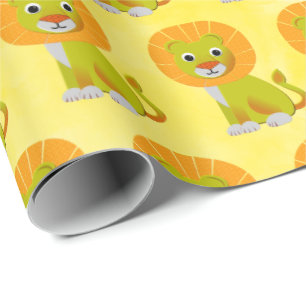 Niedlich Baby Lion Vintag Print Pattern Gelb Geschenkpapier