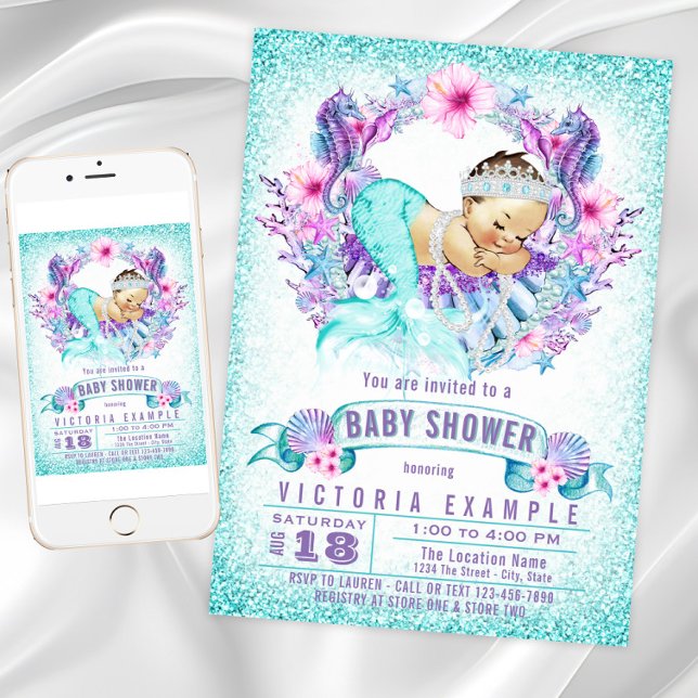 Niedlich Baby Mermaid Baby Shower Einladungen (Cute Baby Mermaid Baby Shower Invitations. Instant download and printed invitations available.)