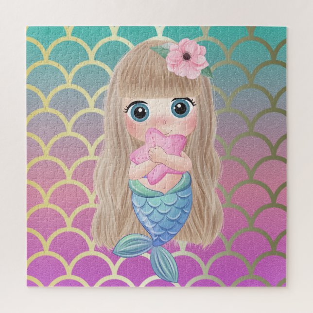 Niedlich Baby Mermaid Ombre Mermaid Teil Scales Puzzle (Vertikal)