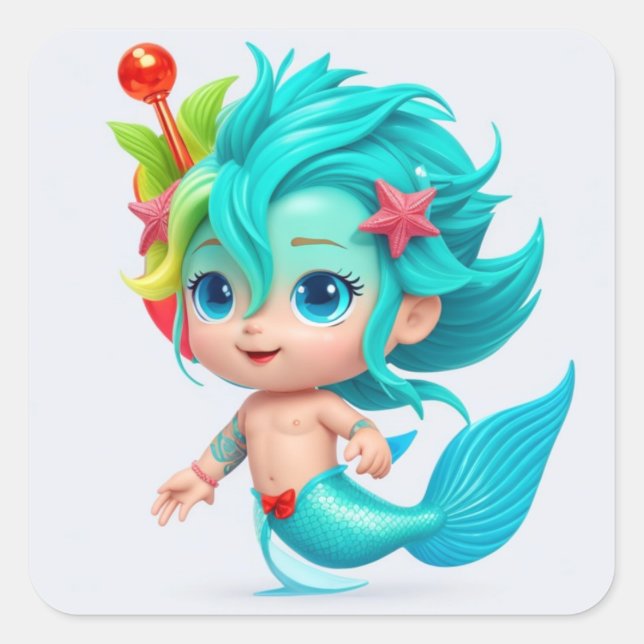 Niedlich Baby Merman Quadratischer Aufkleber (Vorderseite)