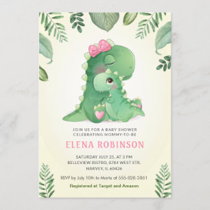 Niedlich Baby Mommy Dinosaur Girl Babydusche Sprin Einladung