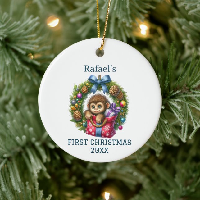 Niedlich Baby Monkey Weihnachten Keramik Ornament (Baum)