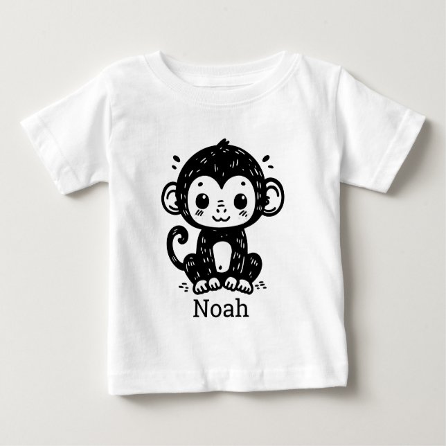Niedlich Baby Monkey Zeichnend - Kawaii Kinderzimm Baby T-shirt (Vorderseite)