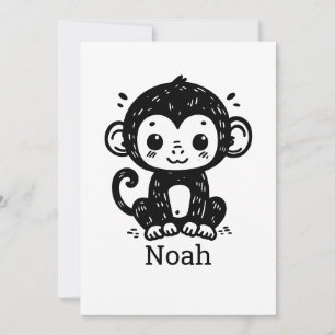 Niedlich Baby Monkey Zeichnend - Kawaii Kinderzimm Einladung