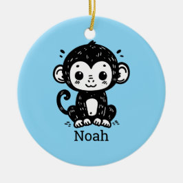 Niedlich Baby Monkey Zeichnend - Kawaii Kinderzimm Keramik Ornament
