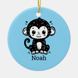 Niedlich Baby Monkey Zeichnend - Kawaii Kinderzimm Keramik Ornament