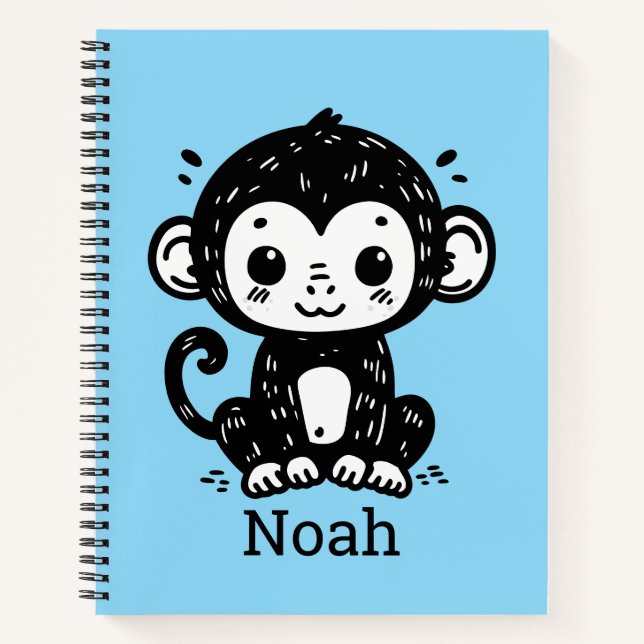 Niedlich Baby Monkey Zeichnend - Kawaii Kinderzimm Notizbuch (Vorderseite)