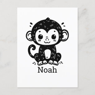 Niedlich Baby Monkey Zeichnend - Kawaii Kinderzimm Postkarte