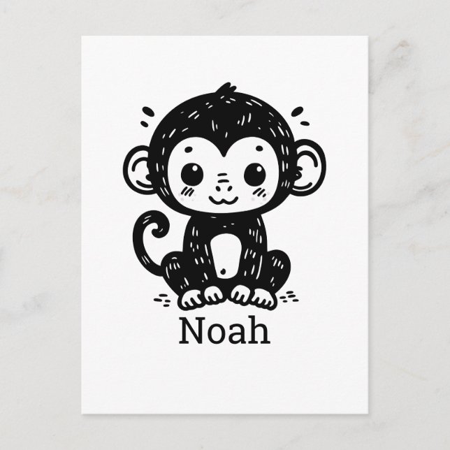Niedlich Baby Monkey Zeichnend - Kawaii Kinderzimm Postkarte (Vorderseite)