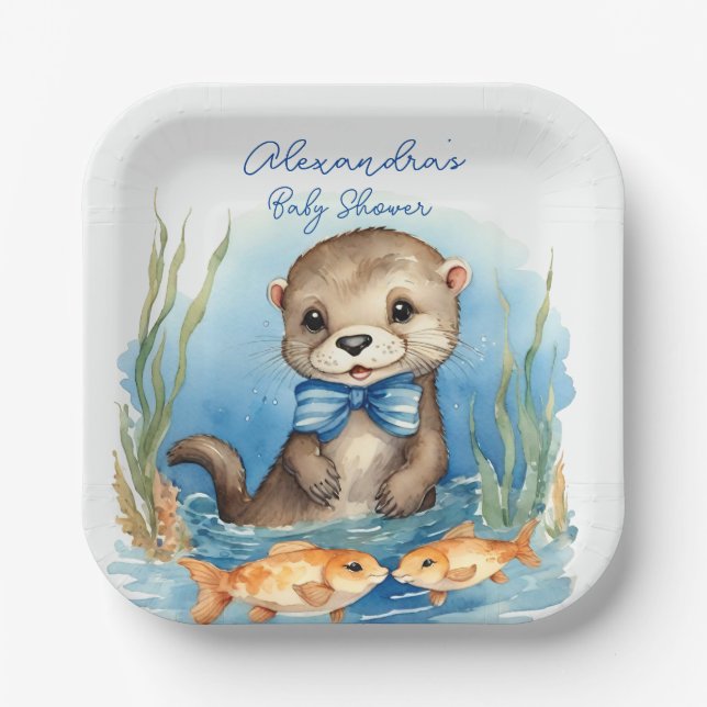 Niedlich Baby Otter Boy Babydusche Pappteller (Vorderseite)