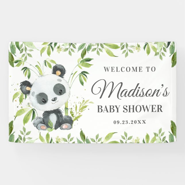 Niedlich Baby Panda Bear Greenery Bamboo Hintergru Banner (Horizontal)