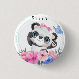 Niedlich Baby Panda Blume Wreath Individuelle Name Button