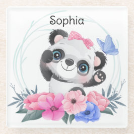 Niedlich Baby Panda Blume Wreath Individuelle Name Glasuntersetzer