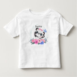 Niedlich Baby Panda Blume Wreath Individuelle Name Kleinkind T-shirt