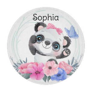 Niedlich Baby Panda Blume Wreath Individuelle Name Schneidebrett