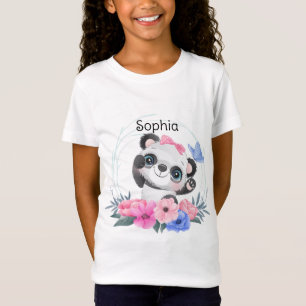 Niedlich Baby Panda Blume Wreath Individuelle Name T-Shirt