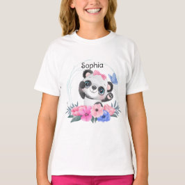 Niedlich Baby Panda Blume Wreath Individuelle Name T-Shirt