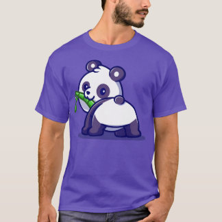 Niedlich Baby Panda Eating Bamboo Cartoon T-Shirt