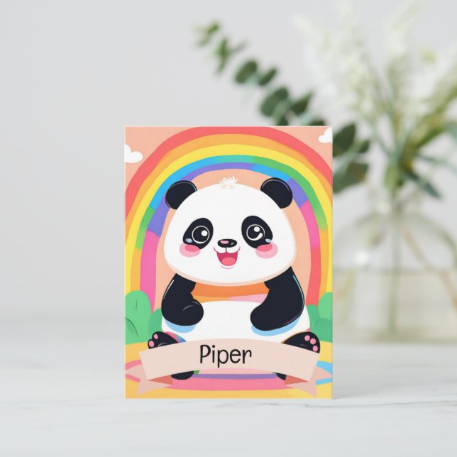 Niedlich Baby Panda Rainbow Postkarte (Stehend Vorderseite)