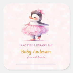 Niedlich Baby Penguin Ballerina Baby Dusche Buchze Quadratischer Aufkleber