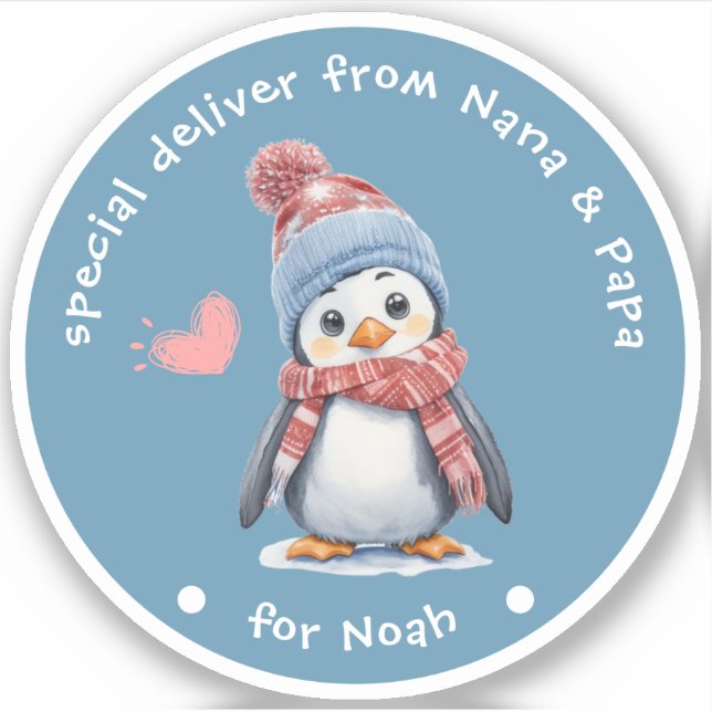 Niedlich Baby Penguin Blue Christmas für Kinder Ge Aufkleber (Vorderseite)
