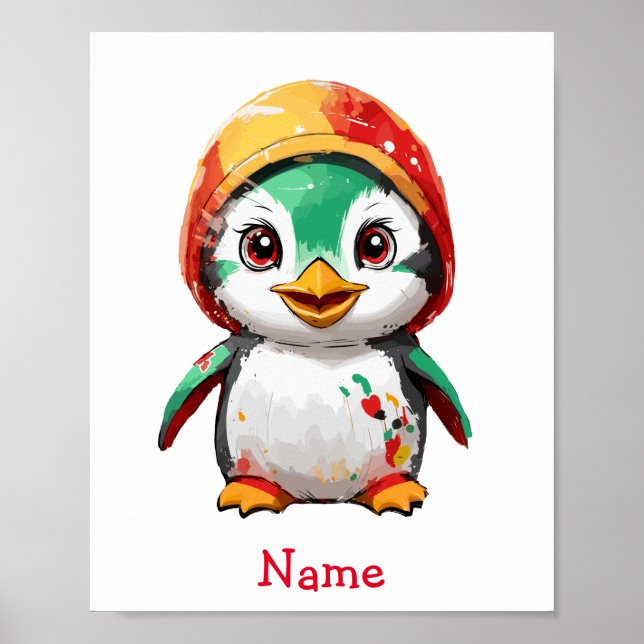 Niedlich Baby Penguin Individuelle Name Poster (Vorne)