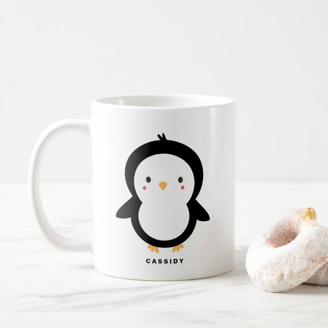 Niedlich Baby Penguin Kinder Personalisiert Kaffeetasse (Mit Donut)