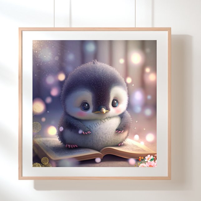 Niedlich Baby Penguin liest ein Buch Art Kinderzim Poster (Von Creator hochgeladen)