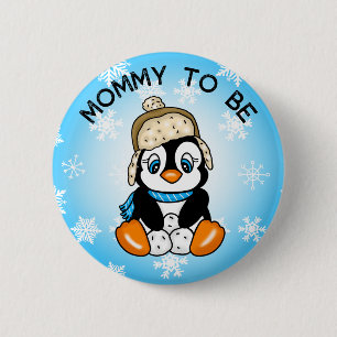 Niedlich Baby Penguin Mami als Babydusche Button