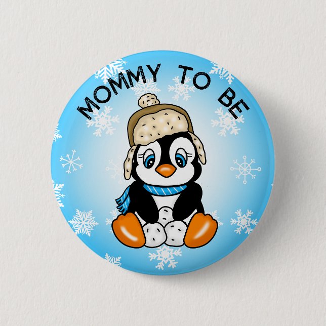 Niedlich Baby Penguin | Mami als Babydusche Button (Vorderseite)