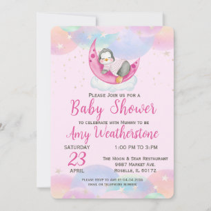 Niedlich Baby Penguin Pink Baby Dusche Einladung