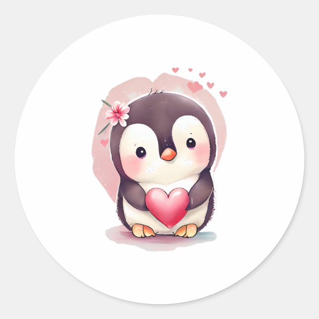 Niedlich Baby Penguin Valentinstag Animal Lover Runder Aufkleber (Vorderseite)
