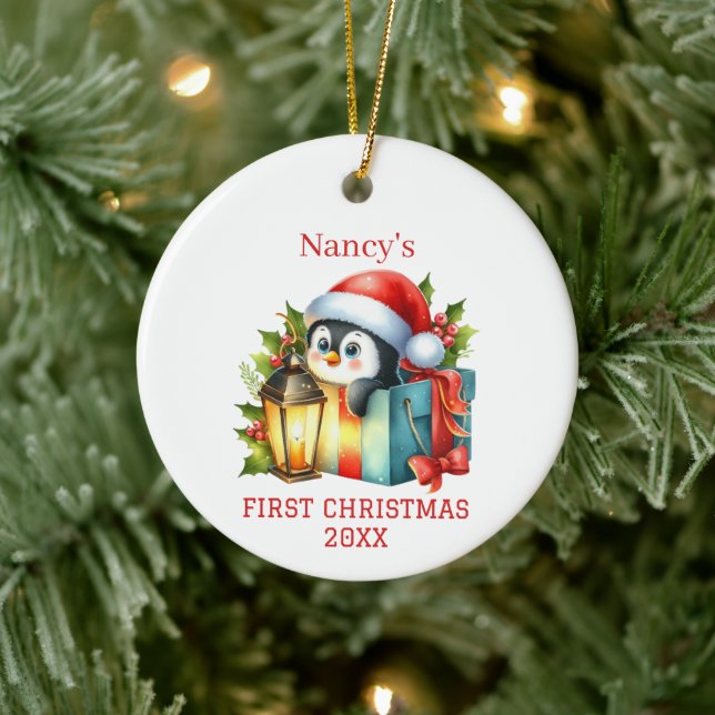 Niedlich Baby Penguin Weihnachten Keramik Ornament (Baum)