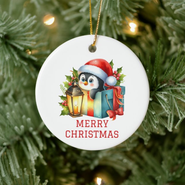 Niedlich Baby Penguin Weihnachten Keramik Ornament (Baum)