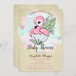 Niedlich Baby Pink Flamingo Butterflies Babydusche Einladung