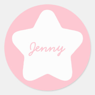 Niedlich Baby Pink Star Individuelle Name Aufklebe Runder Aufkleber