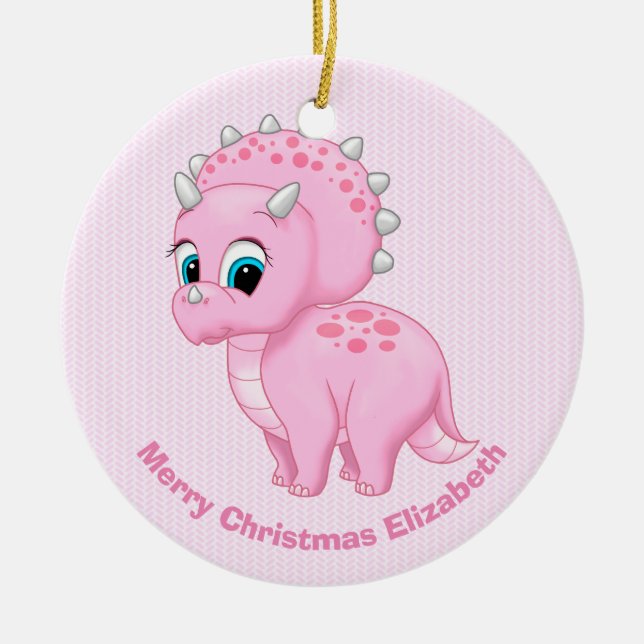 Niedlich Baby Pink Triceratops Dinosaurier Keramikornament (Vorne)