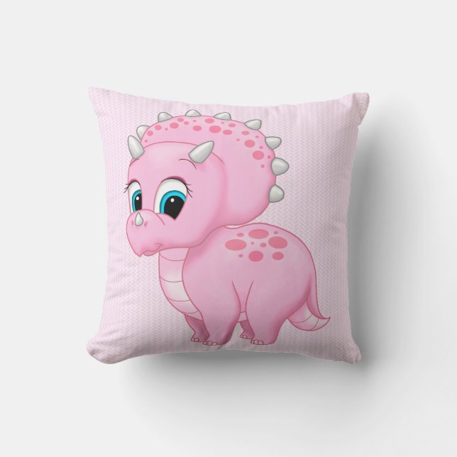Niedlich Baby Pink Triceratops Dinosaurier Kissen (Vorderseite)
