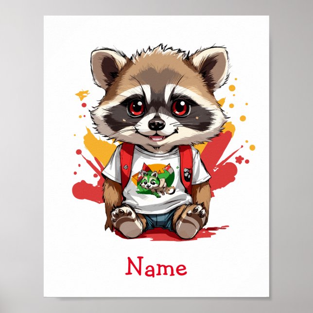 Niedlich Baby Raccoon Individuelle Name Poster (Vorne)