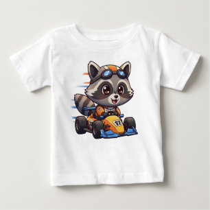 Niedlich Baby Raccoon Race Car Driver Baby T-shirt