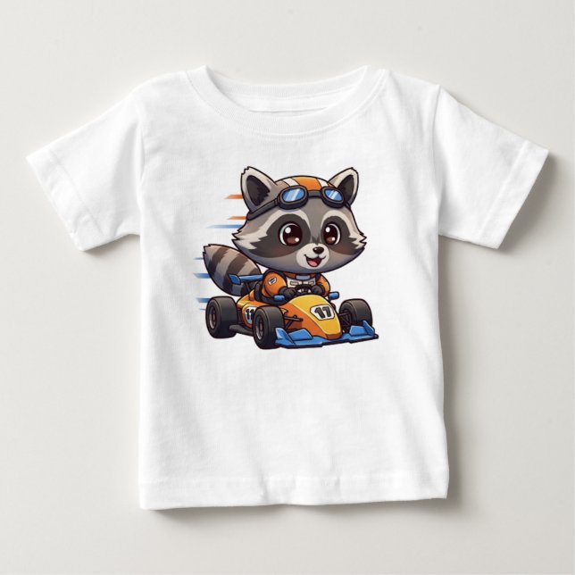 Niedlich Baby Raccoon Race Car Driver T-shirt (Vorderseite)