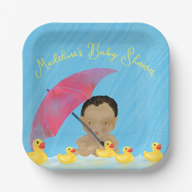 Niedlich Baby Rain Rubber Ducky's Umbrella Baby Sh Pappteller (Vorderseite)