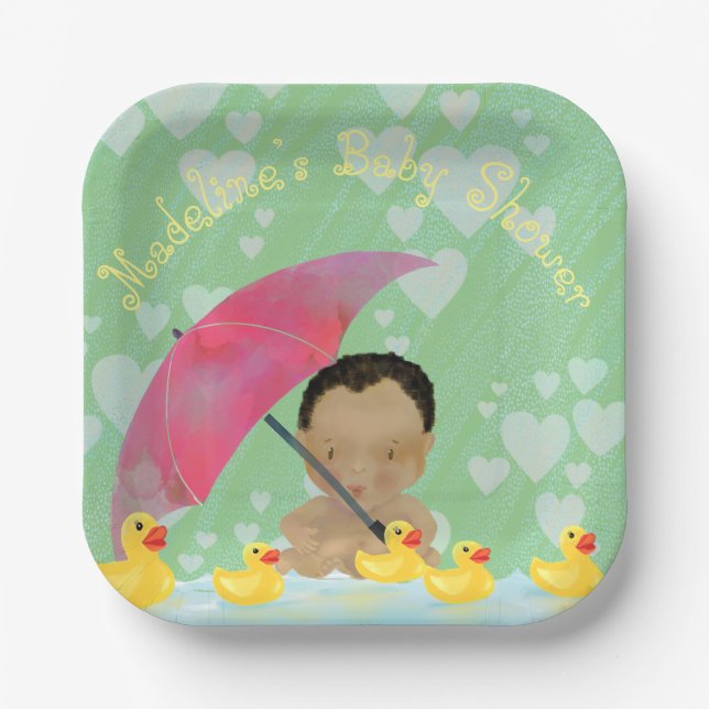 Niedlich Baby Rain Rubber Ducky's Umbrella Baby Sh Pappteller (Vorderseite)
