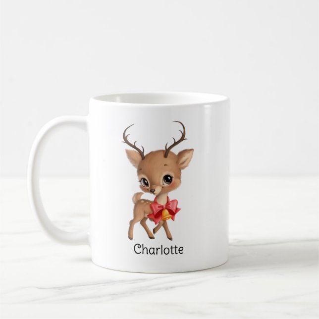 Niedlich Baby Rentier Personalisierte Weihnachtski Kaffeetasse (Links)